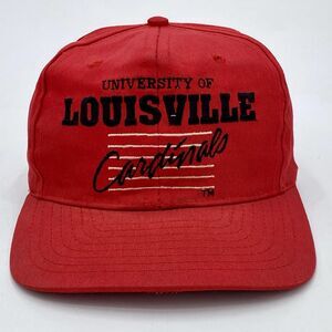 Vintage University of Louisville Cardinals Red Snapback Hat Script Logo (H22)